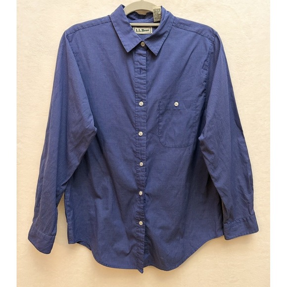 L.L. Bean Tops - Vintage LL Bean Womens 12 Blue Checked Button‎ Down Shirt Cotton Blend Cottage